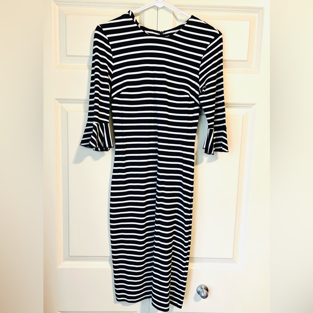 Banana Republic Casual Women Stripes Dress Solid Cotton Spandex size 4 Navy WHT - Picture 2 of 16